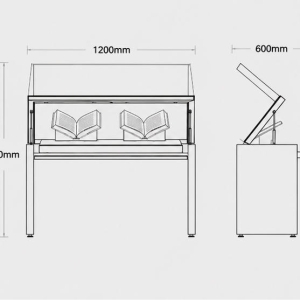 Slant Top Book Vitrine | Museum Document Display Library Display Pedestal – Sunzen Display 6 CAD layout drawing of slant top book vitrine museum document display tilt glass exhibit stand dimension marking