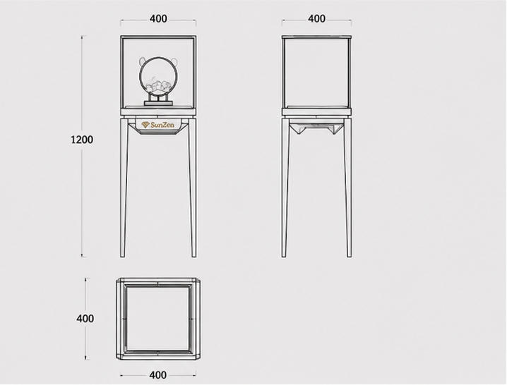 Jewelry Ultra Slim Four-Leg Square Cube Display Pedestal CAD Drawing