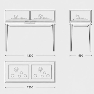 Jewelry slim metal jade table | Minimalist Tall Leg Glass Retail Showcase – Sunzen 3 Jewelry Slim Black Metal Dual Compartment Jade Display Table CAD Drawing