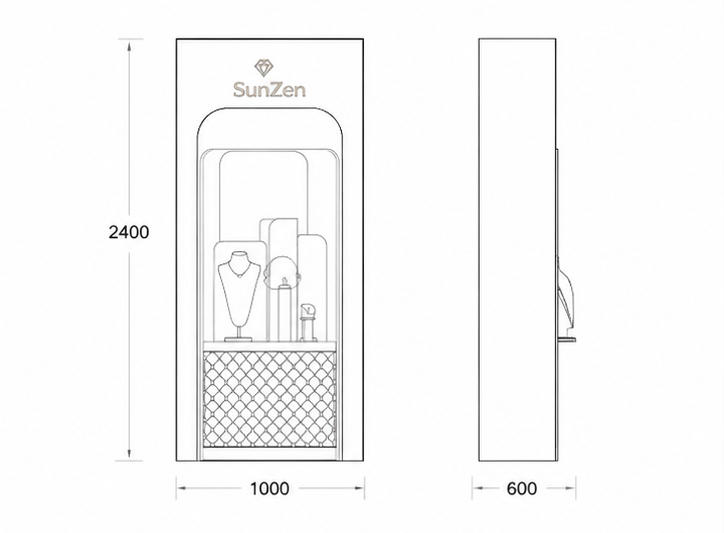 Matte Gold Jewelry Tower CAD Drawing