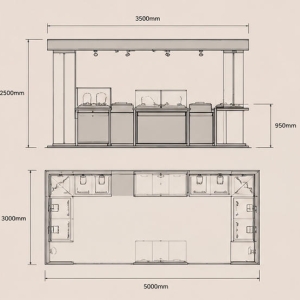 Square Black Jewelry Kiosk | LED Light Full Glass Mall Jewelry Booth - SUNZEN 4 Square Enclosed Kiosk Frame & Multi Glass Display Counter Mechanical CAD Drawing