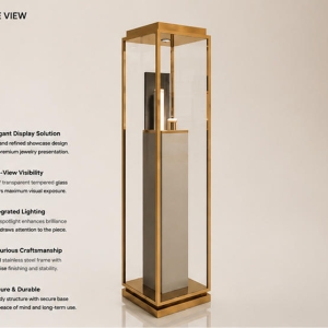 45 Degree Full Render of Gold Frame Two-Tone Vertical Slim Single Ornament Jewelry Tower