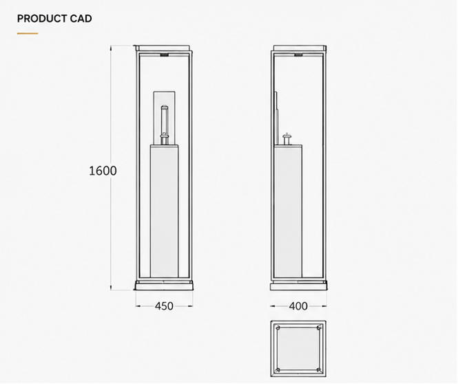Jewelry Tall Square Glass Pedestal CAD Drawing