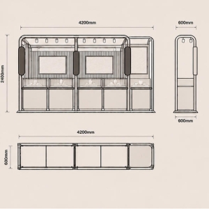 Teal Metal Frame Mall Jewelry Kiosk | LED Light Mall Pearl Jewelry Retail Kiosk - SUNZEN 4 Whole Booth Metal Frame & Multi Glass Counter Mechanical CAD Drawing