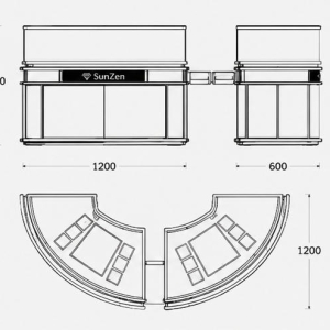 Jewelry Three-Segment C-Shaped Curved Display Counter CAD Drawing