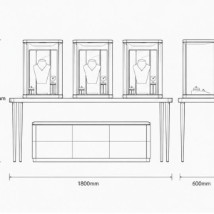 Velvet Jewelry Stand | Gold Frame Display Table - Sunzen 6 CAD drawing triple pedestal jewel booth green velvet jewelry stand gold frame display table white storage drawer cabinet