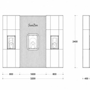 Triple Niche Brand Wall | Wood Cream Panel Wall Rounded Recess Vitrine Central Logo Backdrop Flanking Small Gem Booth 3 CAD layout triple niche brand wall wood cream panel wall rounded recess vitrine central logo backdrop flanking small gem booth dimension drawing