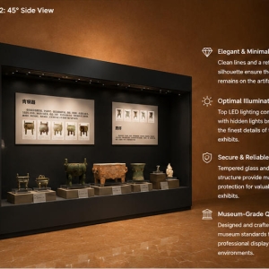 UV Blocking Artifact Case | Freestanding Archival Vitrine Single Relic Display Plinth – Aluminum Museum Kiosk Low Iron Exhibit Cabinet 4 Close-up of low iron exhibit cabinet glass, built-in warm LED, solid single relic display plinth inside aluminum museum kiosk