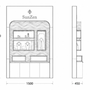 Wave Texture Niche Wall | Multi Tier Glass Cubby Backlit Brand Header Panel Lower Cream Drawer Bank Rounded Gold Arch Display Unit 3 CAD layout wave texture niche wall multi tier glass cubby backlit brand header panel lower cream drawer bank rounded gold arch display unit dimension drawing