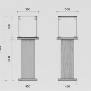 CAD layout porcelain bottle vitrine solid wood pedestal booth dark timber tall case side strip light unit ceramic heritage display cabinet dimension drawing