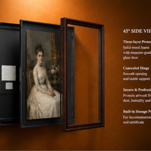 Museum Wall Display Case | Side Hinge Wood Frame Scroll Exhibition Cabinet - SUNZEN 3 Museum Wall Display Case Side Hinge Wood Frame Scroll Exhibition Cabinet Render