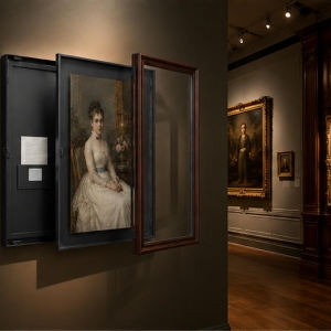 Museum Wall Display Case | Side Hinge Wood Frame Scroll Exhibition Cabinet - SUNZEN 6 On-site Wall Installation Shot Of Museum Wall Display Case In Traditional Chinese Art Gallery