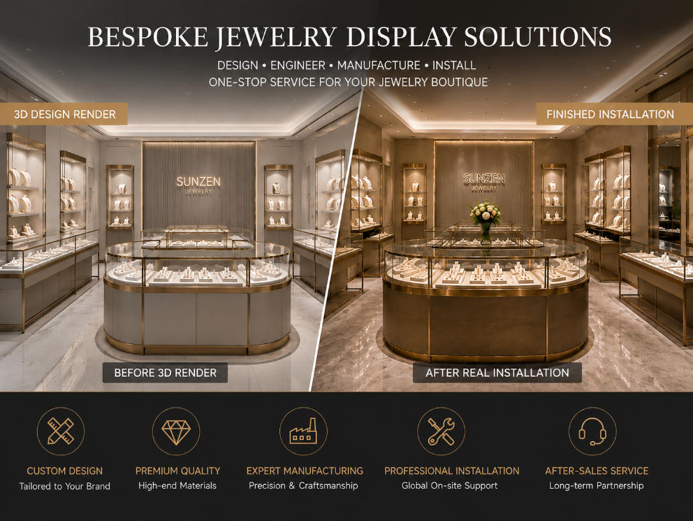 Custom Jewelry Display Case Manufacturer | SUNZEN Custom Retail Fixtures