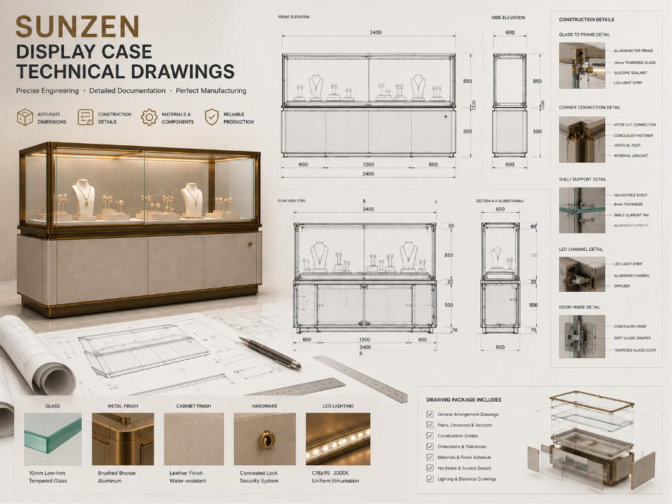 Display Case Technical Drawings & Showcase Shop Drawings | SUNZEN