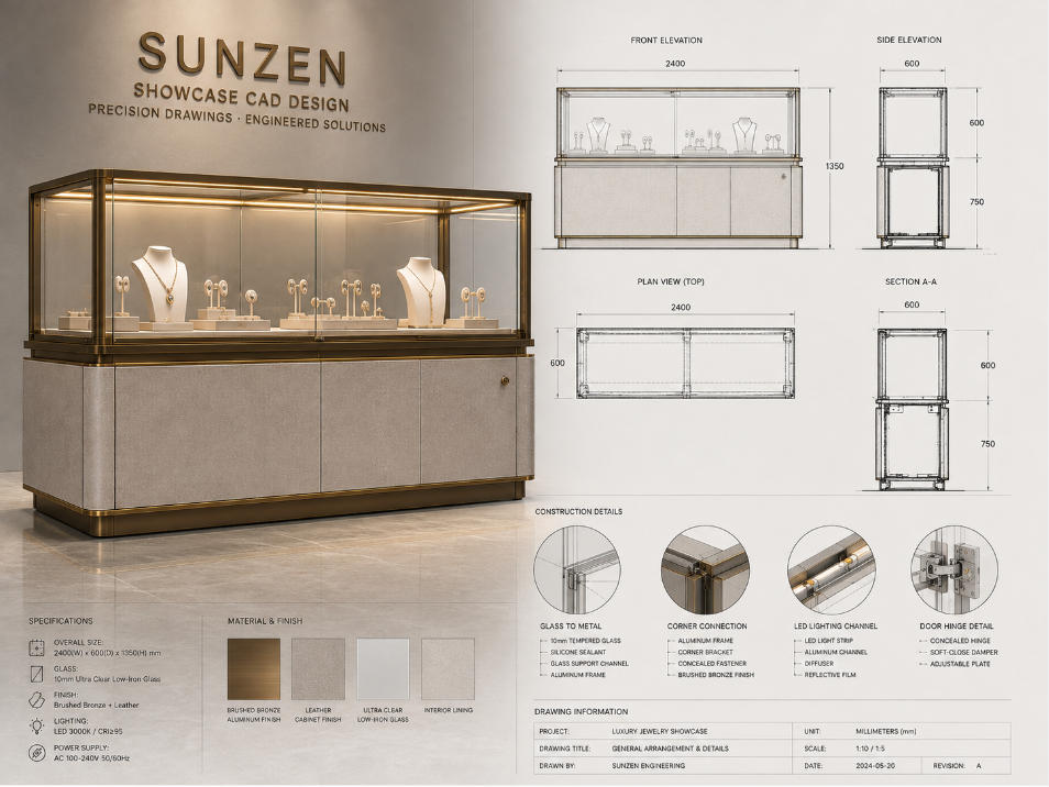 Showcase CAD Design & Display Case Technical Drawings - SUNZEN