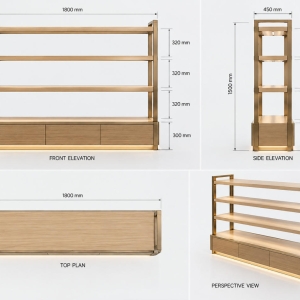 Custom Apparel Display Shelf for Folded Clothing & Fashion Retail Stores 4 apparel-display-shelf-cad