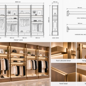 Custom Apparel Wall Display with Modular Hanging & Shelving 4 apparel-wall-display-cad
