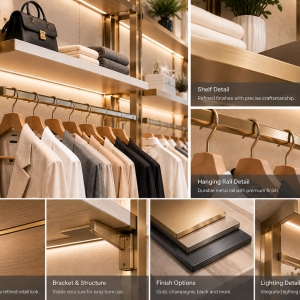 Custom Apparel Wall Display with Modular Hanging & Shelving 5 apparel-wall-display-material-details