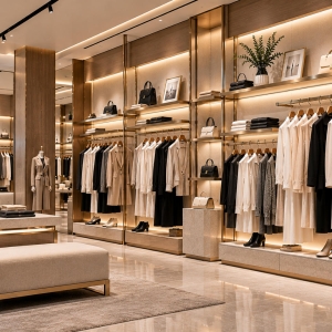 Custom Apparel Wall Display with Modular Hanging & Shelving 3 apparel-wall-display-retail-store