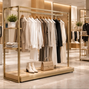 Custom Clothing Display Rack Designed for Modern Fashion Retail Spaces 2 Custom clothing display rack manufactured by SUNZEN factory for fashion stores and retail brands