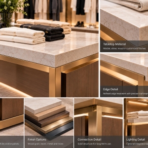 Custom Clothing Display Table for Folded Apparel & Fashion Accessories 5 clothing-display-table-material-details