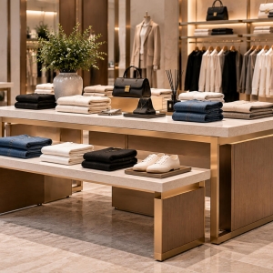Custom Clothing Display Table for Folded Apparel & Fashion Accessories 6 clothing-display-table-perspective