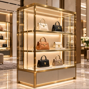Custom Handbag Display Cabinet for Luxury Fashion Retail 6 handbag-display-cabinet-perspective