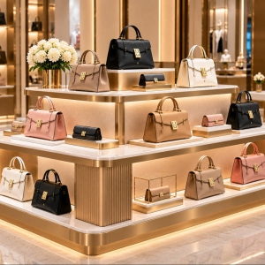 Custom Handbag Display Island for Multi-Sided Luxury Retail 6 handbag-display-island-perspective