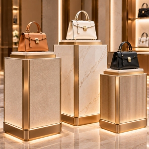 Custom Luxury Handbag Display Pedestal for Boutique & Retail Stores 6 handbag-display-pedestal-perspective