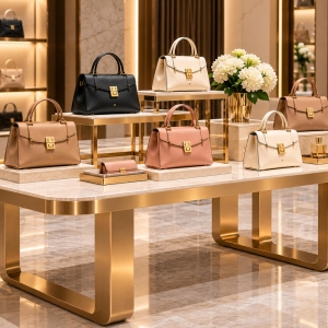 Custom Luxury Handbag Display Table for Boutique & Retail Stores 6 handbag-display-table-perspective