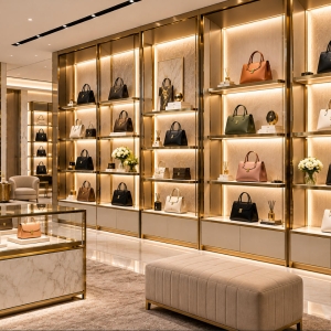 Custom Handbag Wall Display System for Luxury Boutiques 3 handbag-wall-display-system-retail-store