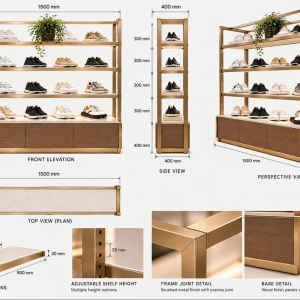 Custom Shoe Display Rack with Multi-Tier Footwear Shelving 4 shoe-display-rack-cad