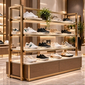 Custom Shoe Display Rack with Multi-Tier Footwear Shelving 6 shoe-display-rack-perspective