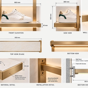 Custom Shoe Display Shelf with Refined Finishes & Flexible Mounting 4 shoe-display-shelf-cad