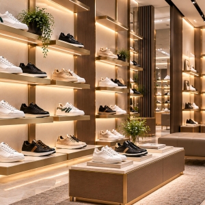 Custom Shoe Display Shelf with Refined Finishes & Flexible Mounting 3 shoe-display-shelf-retail-store