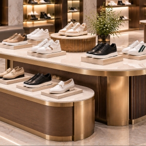 Custom Shoe Display Table with Premium Display Surfaces 6 shoe-display-table-perspective