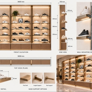 Custom Shoe Wall Display System with Modular Shoe Shelves 4 shoe-wall-display-system-cad
