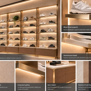 Custom Shoe Wall Display System with Modular Shoe Shelves 5 shoe-wall-display-system-material-details