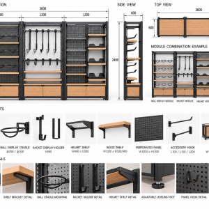 Custom Sports Equipment Display Fixture for Sporting Goods & Athletic Retail Stores 4 sports-equipment-display-fixture-cad