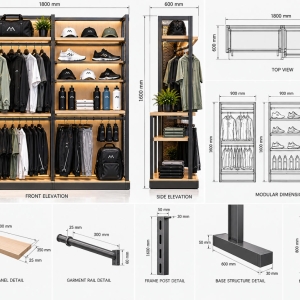 Custom Sportswear Display Rack Designed for Flexible Athletic Retail Displays 4 sportswear-display-rack-cad