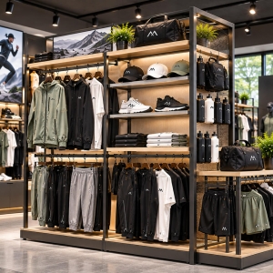 Custom Sportswear Display Rack Designed for Flexible Athletic Retail Displays 6 sportswear-display-rack-perspective