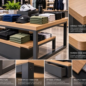 Custom Sportswear Display Table for Athletic Apparel & Sports Retail Stores 5 sportswear-display-table-material-details
