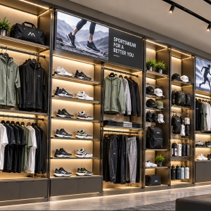 Custom Sportswear Wall Display System with Modular Merchandising 6 sportswear-wall-display-system-perspective