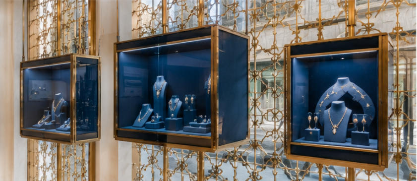 Brass & Dark Wood Showcases main display