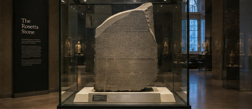 British Museum dark steel ultra white glass vitrines