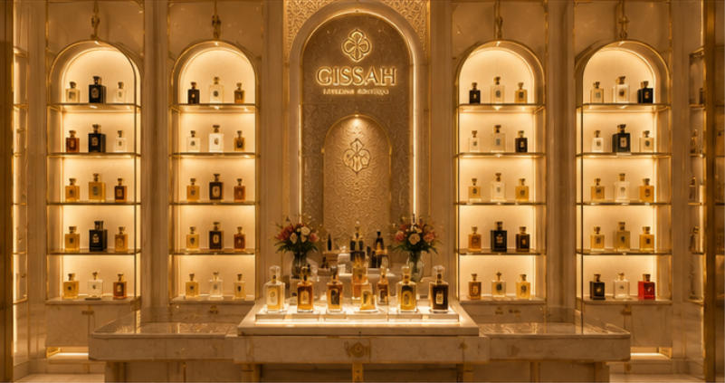 Gissah stone velvet luxury perfume display
