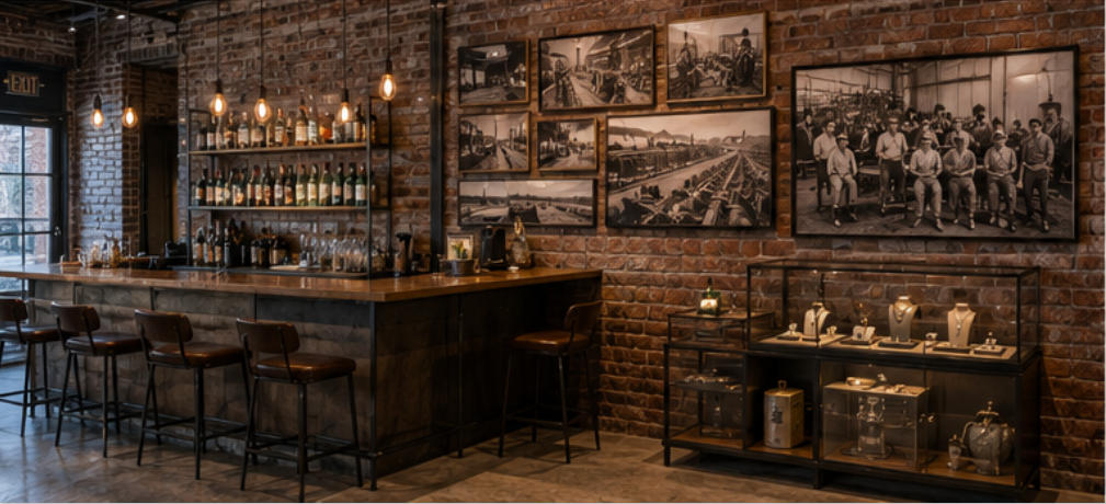 bar area vintage factory photo wall