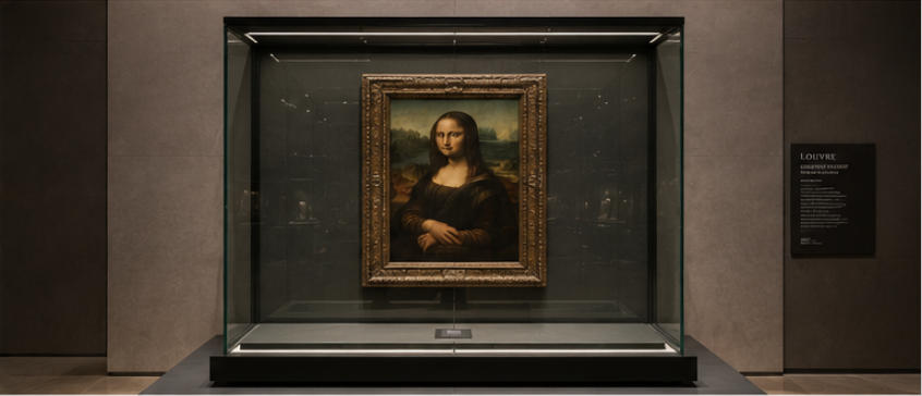 Louvre dark steel minimalist museum display frames