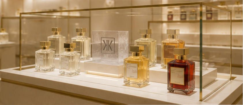 Maison Francis Kurkdjian hidden storage display walls minimalist