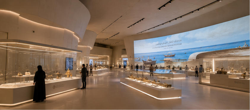 Qatar futuristic museum showcase white metal structure